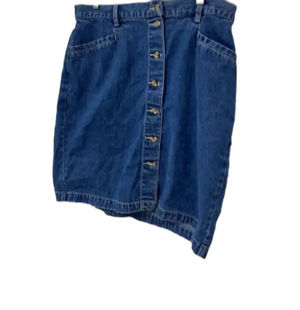 Vintage Eddie Bauer Women's Size 12 Denim Skirt Button Front Blue - Picture 2 of 4